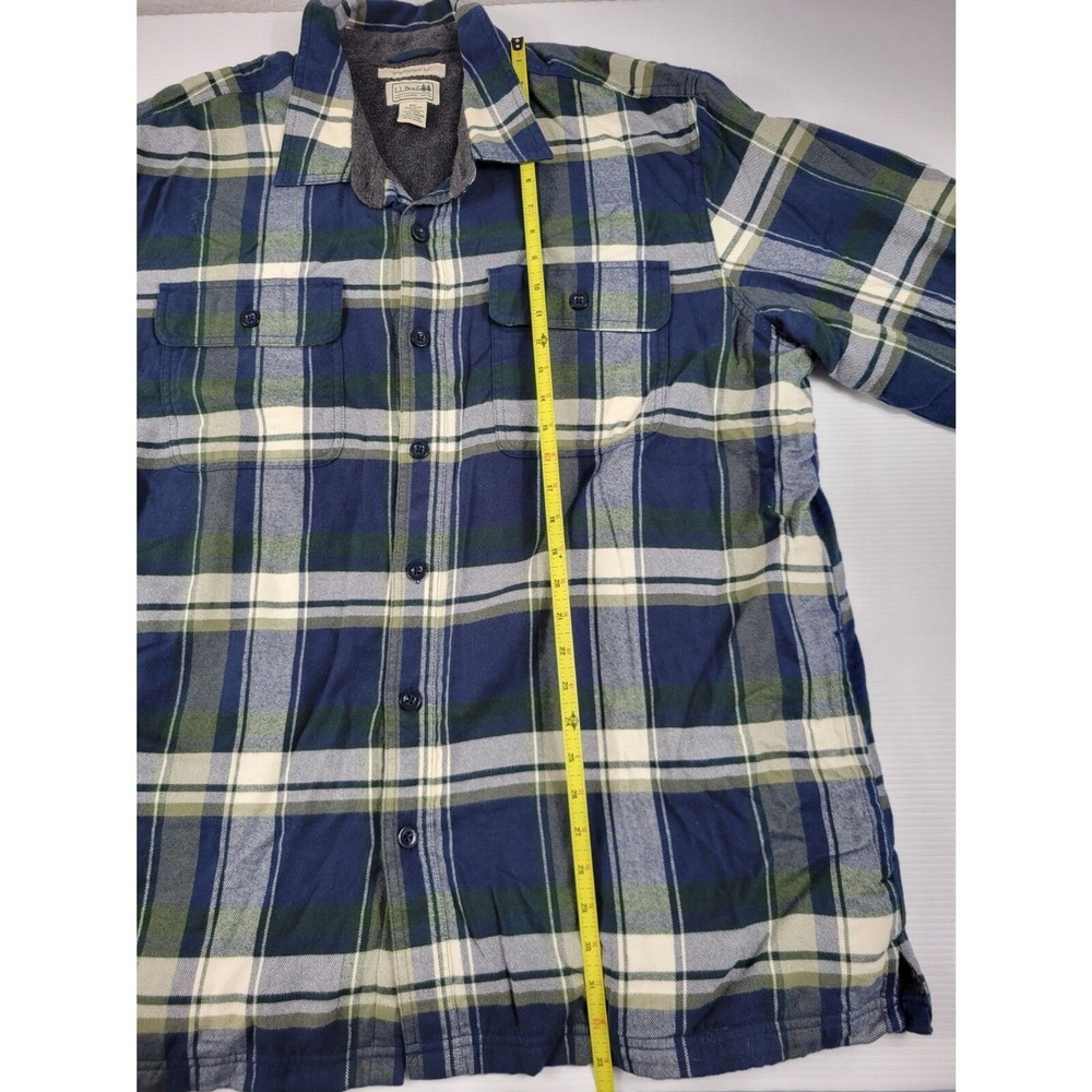 LL Bean 298189 Mens XXL 2XL Fleece Lined Plaid Jacket Shacket Blue Green Yellow - Picture 9 of 12